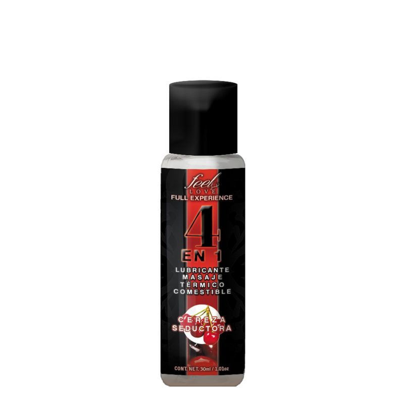 4 en 1 Lubricante y Aceite para Masaje Efecto Térmico Caliente Comestible Sabor Cereza 30ml Feel Love
