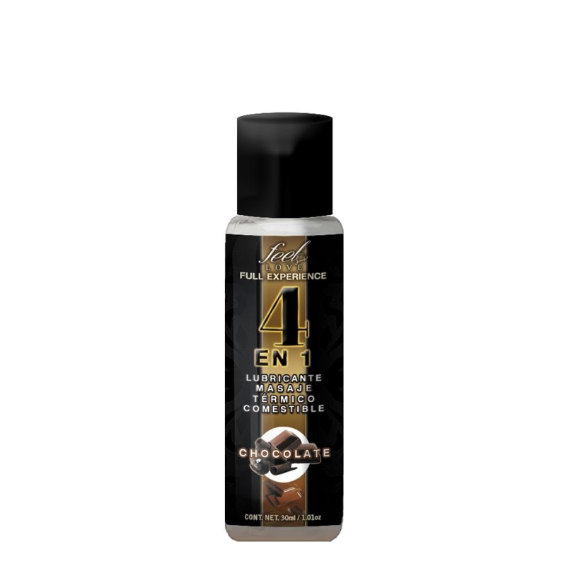 4 en 1 Lubricante y Aceite para Masaje Efecto Térmico Caliente Comestible Sabor Chocolate 30ml Feel Love