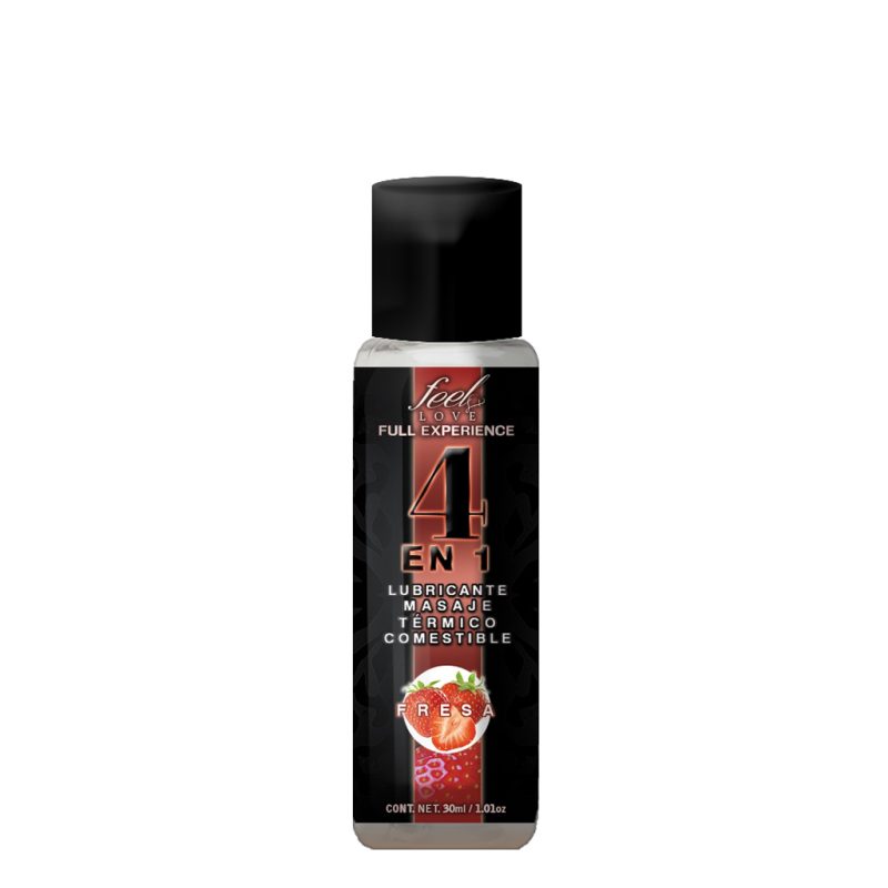 4 en 1 Lubricante y Aceite para Masaje Efecto Térmico Caliente Comestible Sabor Fresa 30ml Feel Love