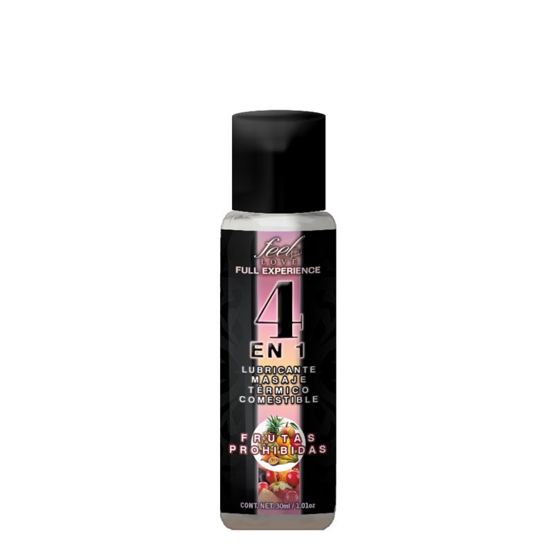 4 en 1 Lubricante y Aceite para Masaje Efecto Térmico Caliente Comestible Sabor Frutas de la Pasión 30ml Feel Love