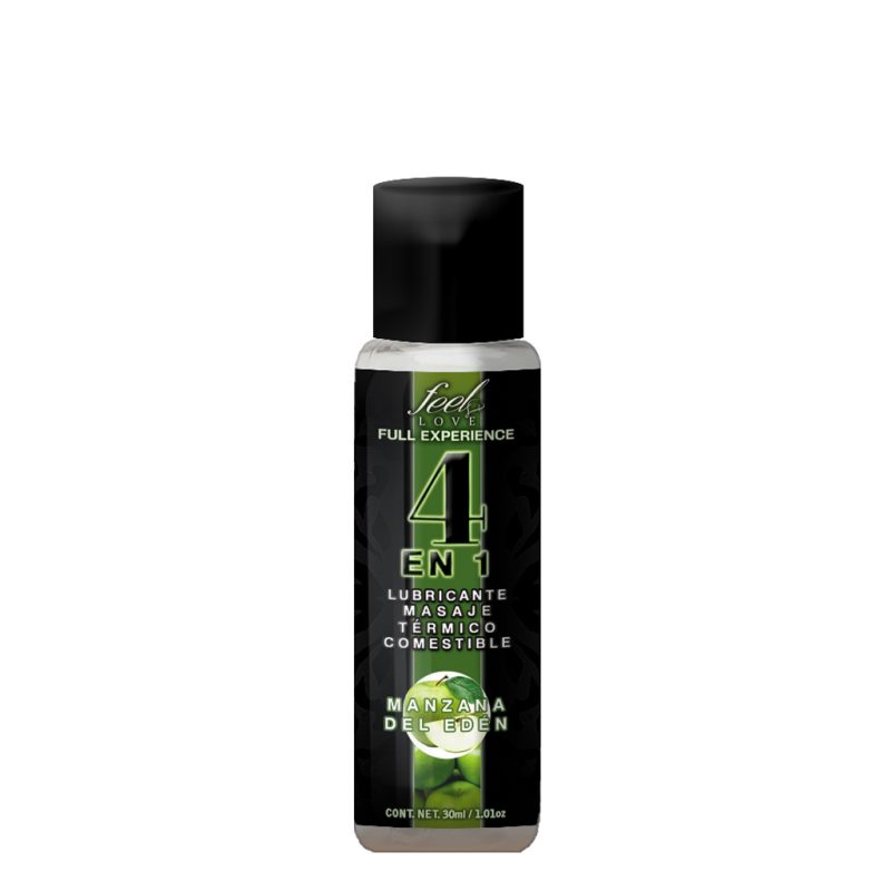 4 en 1 Lubricante y Aceite para Masaje Efecto Térmico Caliente Comestible Sabor Manzana 30ml Feel Love