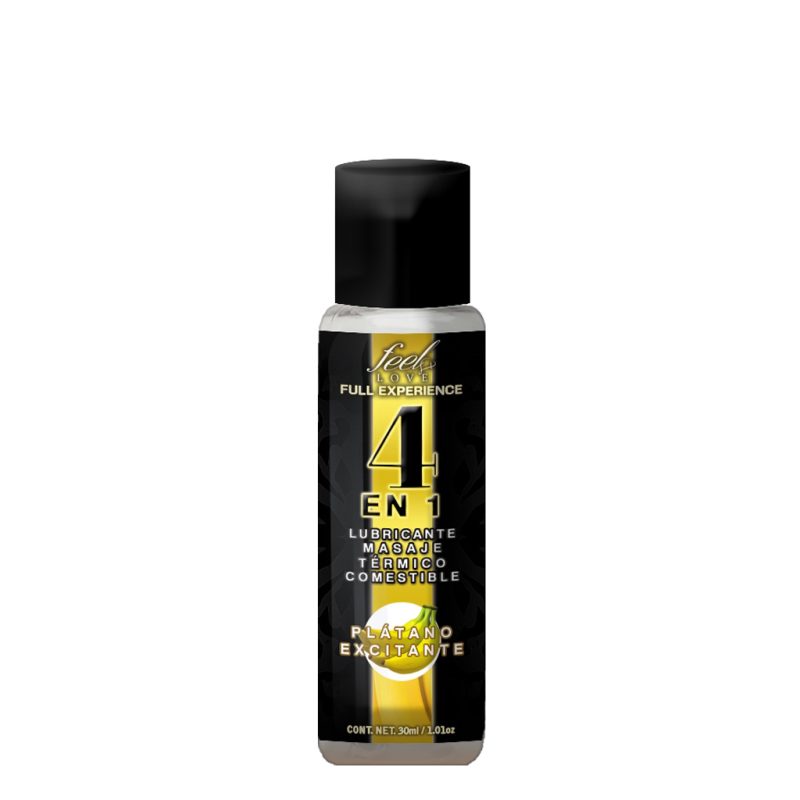 4 en 1 Lubricante y Aceite para Masaje Efecto Térmico Caliente Comestible Sabor Plátano 30ml Feel Love