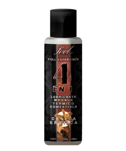 4 en 1 Lubricante y Aceite para Masaje Efecto Térmico Caliente Comestible Sabor Canela 60ml Feel Love