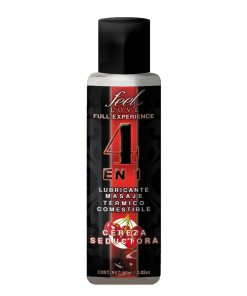 4 en 1 Lubricante y Aceite para Masaje Efecto Térmico Caliente Comestible Sabor Cereza 60ml Feel Love