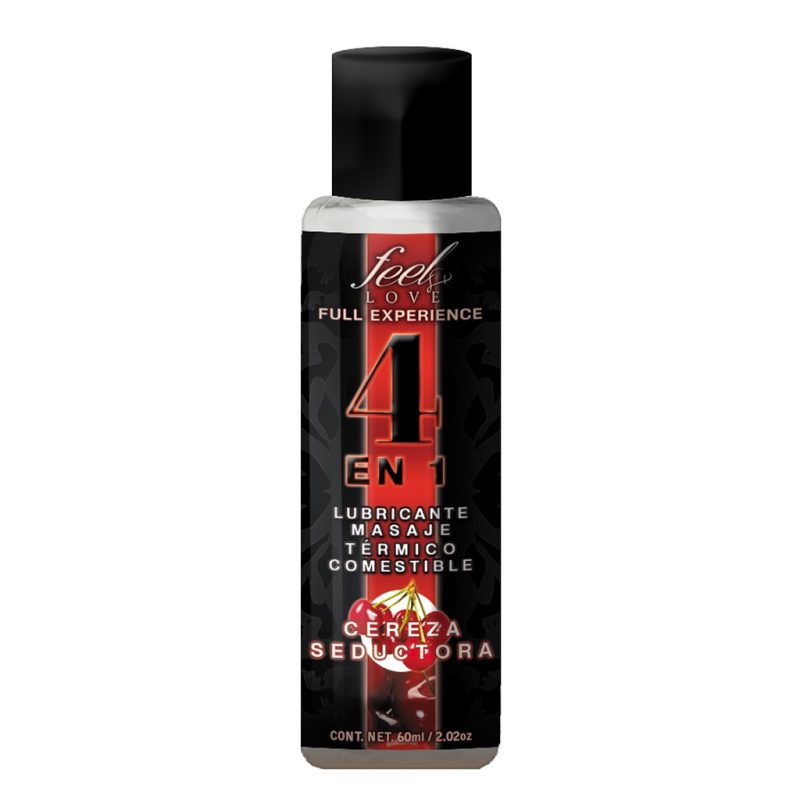 4 en 1 Lubricante y Aceite para Masaje Efecto Térmico Caliente Comestible Sabor Cereza 60ml Feel Love