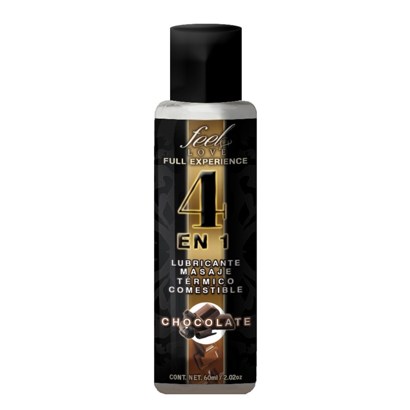 4 en 1 Lubricante y Aceite para Masaje Efecto Térmico Caliente Comestible Sabor Chocolate 60ml Feel Love