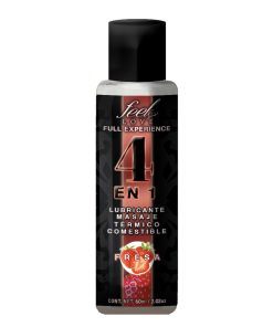 4 en 1 Lubricante y Aceite para Masaje Efecto Térmico Caliente Comestible Sabor Fresa 60ml Feel Love