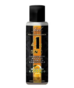4 en 1 Lubricante y Aceite para Masaje Efecto Térmico Caliente Comestible Sabor Mango 30ml Feel Love