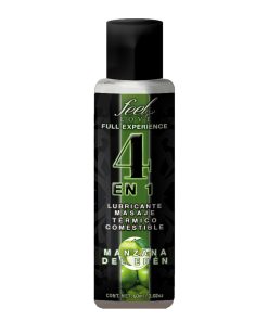 4 en 1 Lubricante y Aceite para Masaje Efecto Térmico Caliente Comestible Sabor Manzana 60ml Feel Love