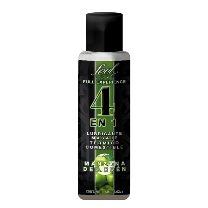 4 en 1 Lubricante y Aceite para Masaje Efecto Térmico Caliente Comestible Sabor Manzana 60ml Feel Love
