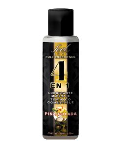 4 en 1 Lubricante y Aceite para Masaje Efecto Térmico Caliente Comestible Sabor Piña 60ml Feel Love