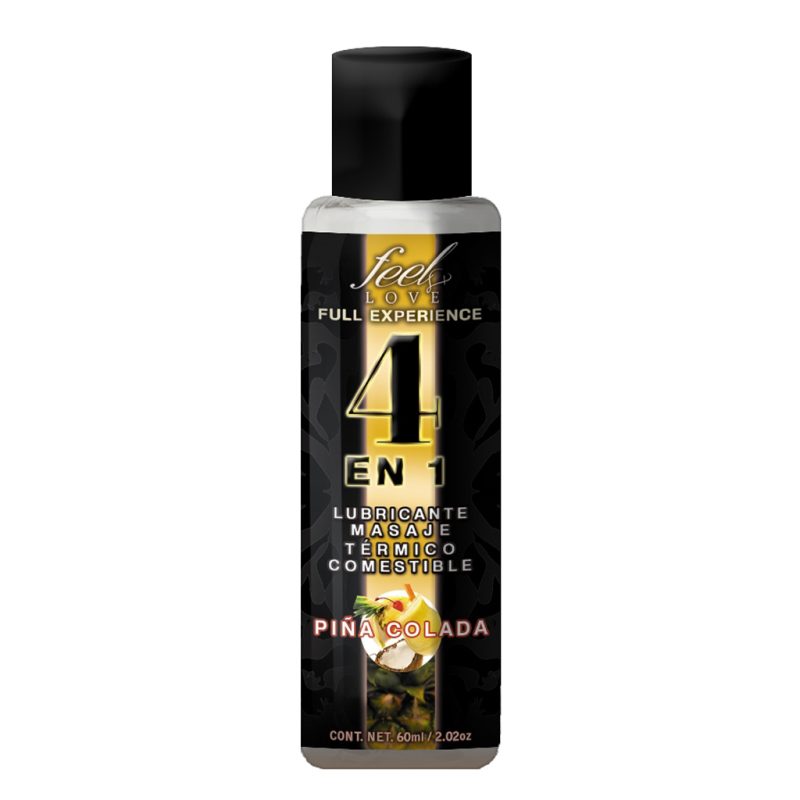 4 en 1 Lubricante y Aceite para Masaje Efecto Térmico Caliente Comestible Sabor Piña 60ml Feel Love