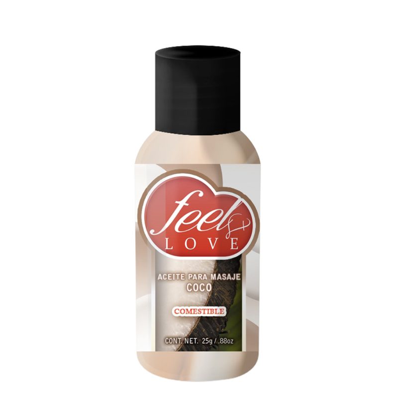 Aceite para Masaje Efecto Térmico Caliente Comestible Sabor Coco 25ml Feel Love