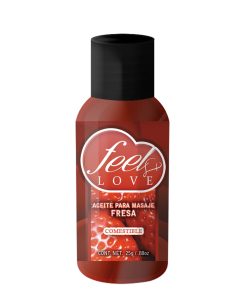 Aceite para Masaje Efecto Térmico Caliente Comestible Sabor Fresa 25ml Feel Love