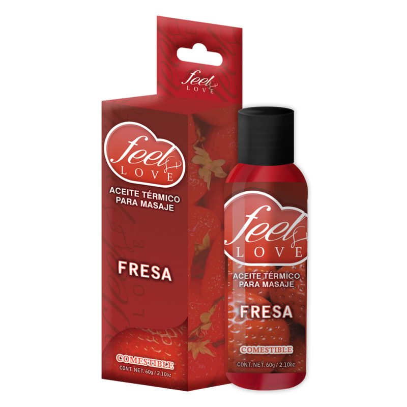 Aceite para Masaje Efecto Térmico Caliente Comestible Sabor Fresa 60ml Feel Love