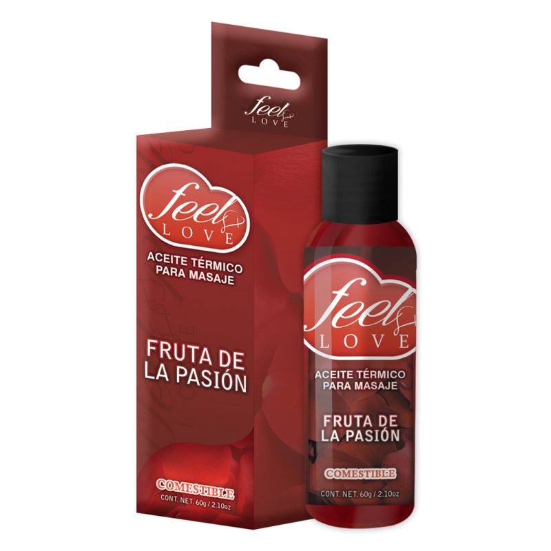 Aceite para Masaje Efecto Térmico Caliente Comestible Sabor Frutas de la Pasión 60ml Feel Love