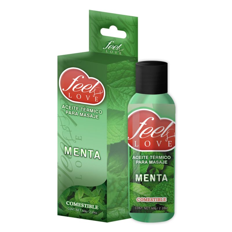 Aceite para Masaje Efecto Térmico Caliente Comestible Sabor Menta 60ml Feel Love