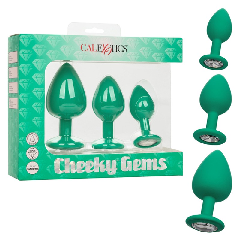 Set de 3 Plugs Anales de Silicona Cheeky Gems Verde CalExotics