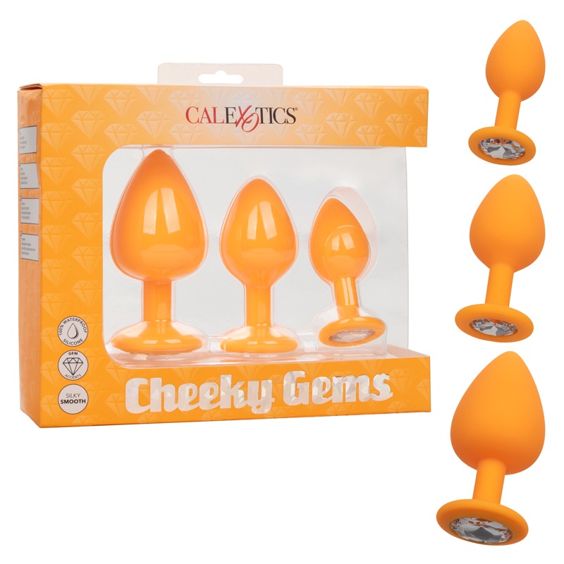 Set de 3 Plugs Anales de Silicona Cheeky Gems Naranja CalExotics