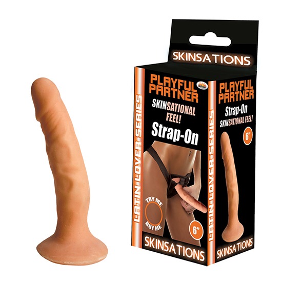 SKINSATIONS - LATIN LOVER SERIES - PLAYFUL PARTNER - STRAP ON DILDO WITH HARNESS - 6"