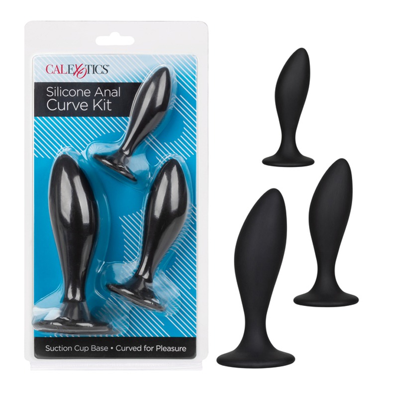 Kit de Plugs Anales Curvos de Silicona Black CalExotics 3 piezas