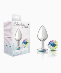 Cheeky Charms-Silver Metal Butt Plug-  Round-Clear-Medium