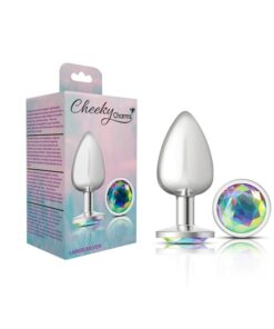 Cheeky Charms-Silver Metal Butt Plug-  Round-Clear-Large