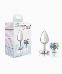 Cheeky Charms-Silver Metal Butt Plug-  Heart-Clear- Small