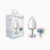 Cheeky Charms-Silver Metal Butt Plug-  Heart-Clear-Medium