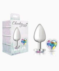 Cheeky Charms-Silver Metal Butt Plug-  Heart-Clear-Medium