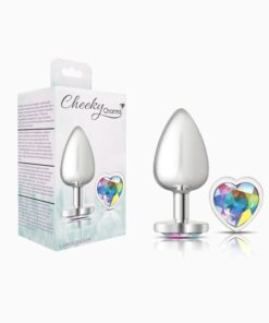 Cheeky Charms-Silver Metal Butt Plug-  Heart-Clear-Large