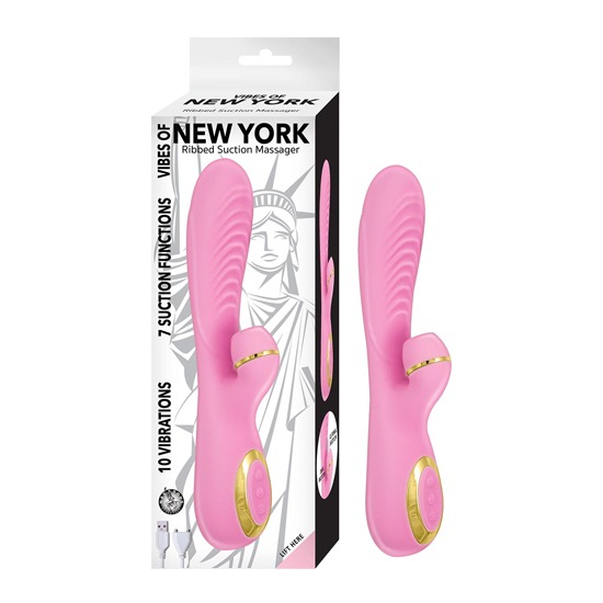 Vibrador Succionador de Clítoris Rabbit Ribbed Suction Massager Pink Vibes of New York Nasstoys