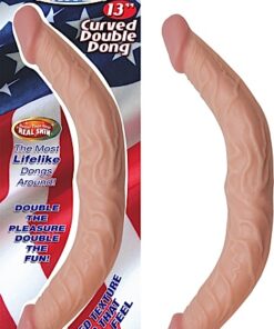 All American Whoppers 13" Curved Double Dong Flesh