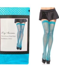 Fishnet Thigh Highs - One Size - Neon Blue
