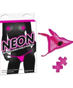 Neon Vibrating Crotchless Panty And Pasties Set Pink