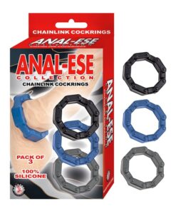 ANAL-ESE CHAINLINK COCKRINGS-BLACK, BLUE, GREY