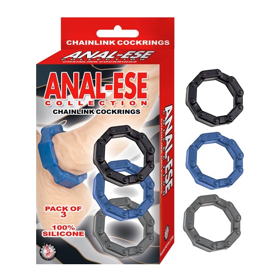 ANAL-ESE CHAINLINK COCKRINGS-BLACK, BLUE, GREY · fotografía 1