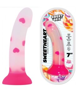 SWEET SEX - SWEET HEART - SILICONE DILDO WITH HEART PRINT PINK 7"