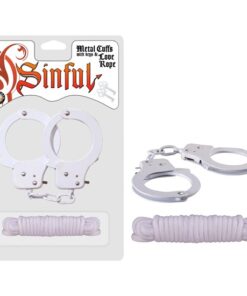 SINFUL METAL CUFFS W/KEYS & LOVE ROPE – WHITE