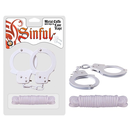 SINFUL METAL CUFFS W/KEYS & LOVE ROPE – WHITE · fotografía 1