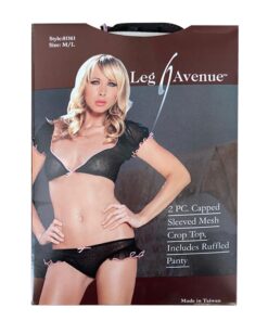 Leg Avenue Sleeved Mesh Crop Top M/L - Black