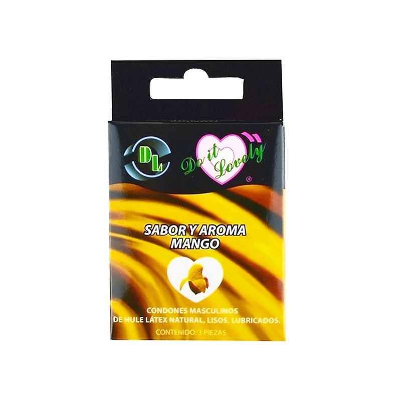 Condón Sabor y Aroma Mango Cartera c/ 3 piezas Condones DL