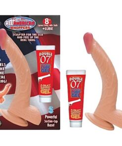 ALL AMERICAN WHOPPERS 8″ CURVED DONG WITH BALLS + LUBE – WHITE