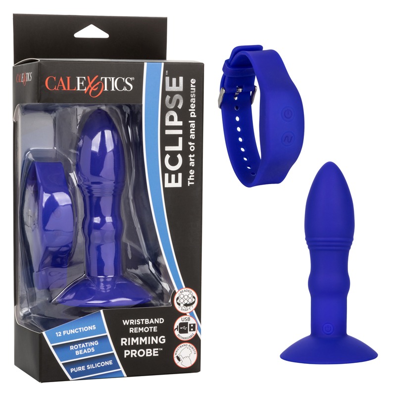 Plug Anal con Movimiento Rimming y Control de Muñeca Azul Eclipse CalExotics 14cm