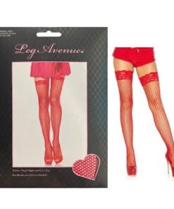 Lace Top Fishnet Stockings - One Size - Red