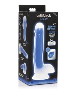 Lollicock 7" Glow-in-the-Dark Silicone Dildo w/ Balls - Blue