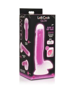 Lollicock 7″ Glow-in-the-Dark Silicone Dildo w/ Balls – Purple