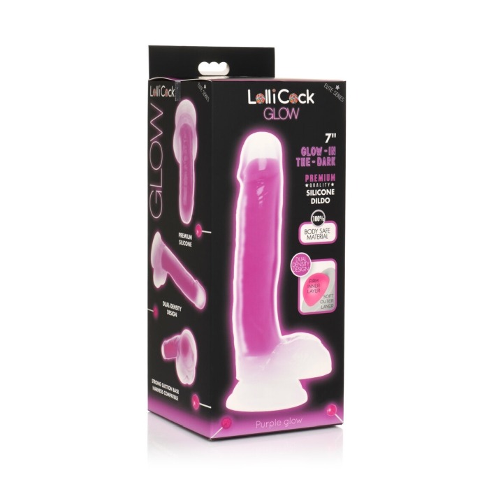 Dildo de Silicona Dual Density Glow Purple Lollicock 18cm Elite Series · fotografía 1