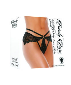 Butterfly Strap Lace Thong Panty, Black, Bulk