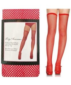 Elastic Top Fishnet Thigh Highs - One Size - Red